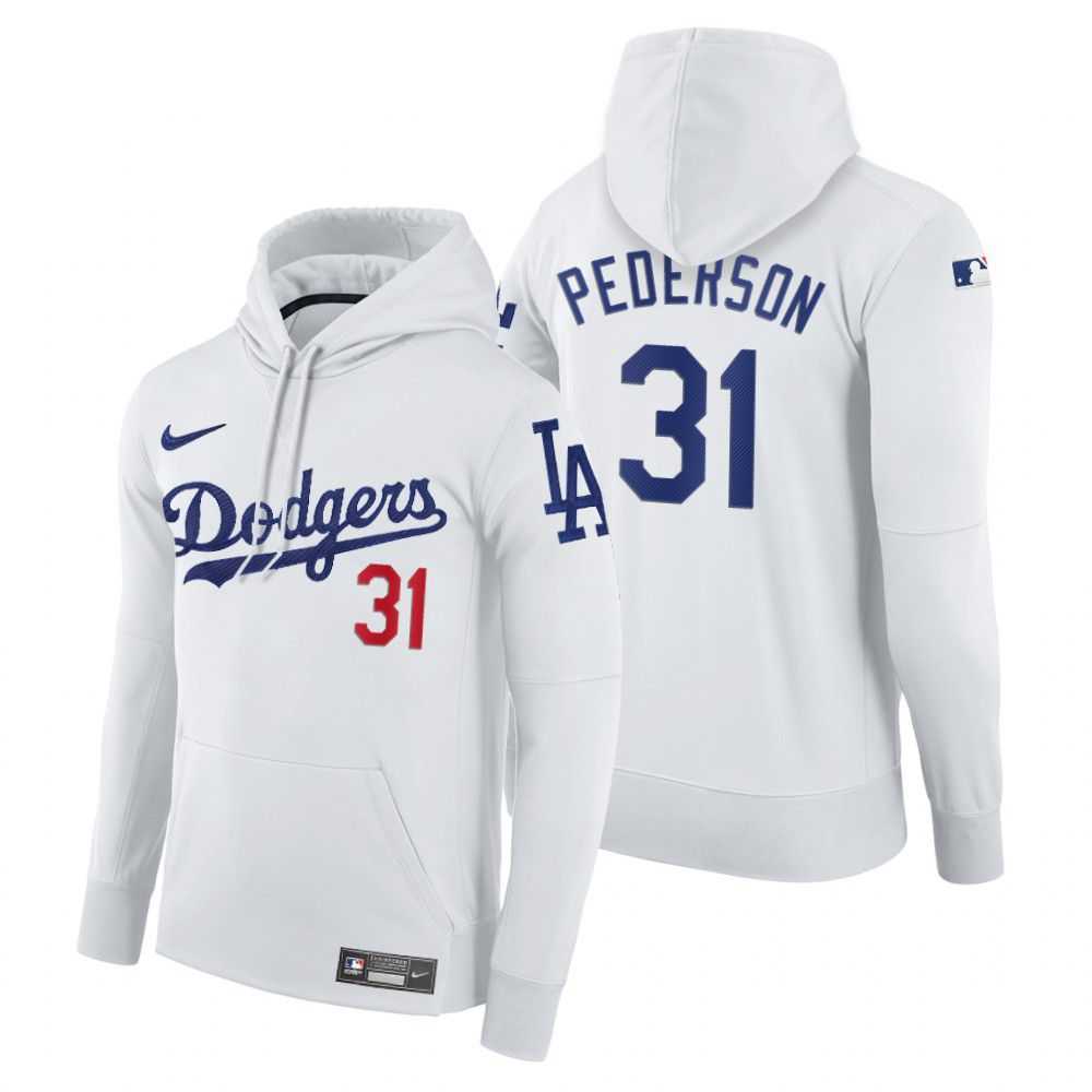 Men Los Angeles Dodgers 31 Pederson white home hoodie 2021 MLB Nike Jerseys